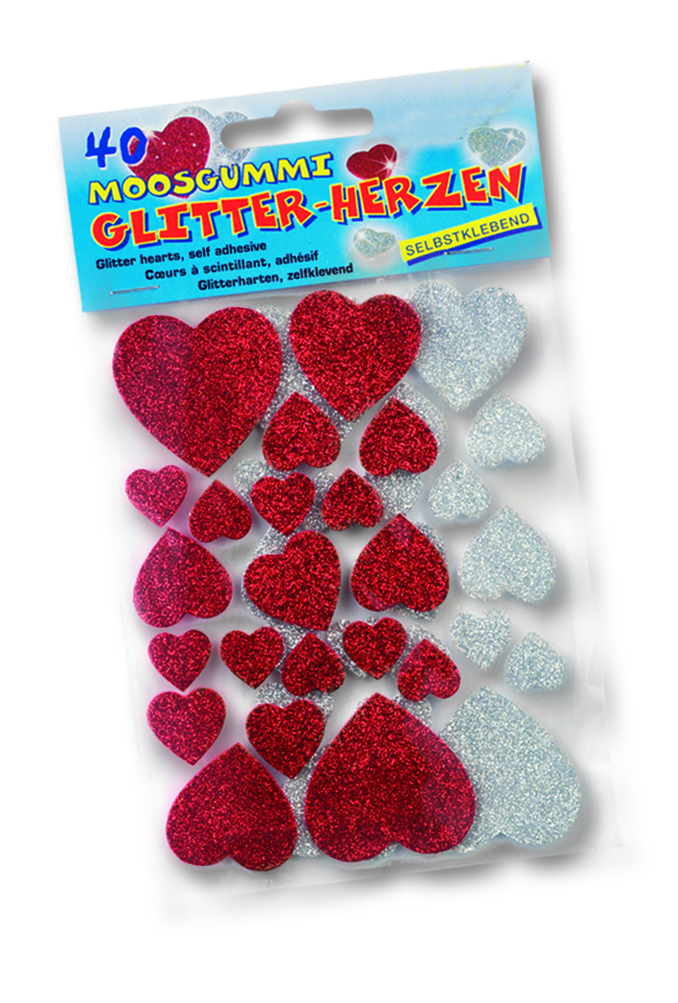 Foam rubber glitter hearts self-adhesive 40 pcs